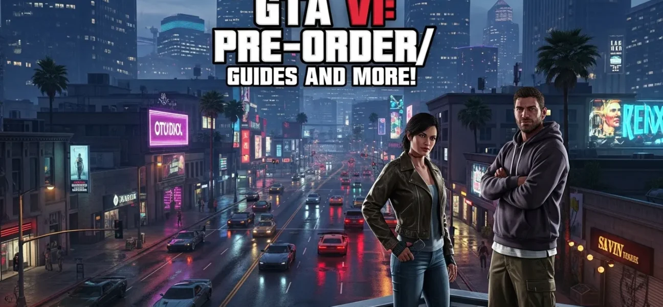 Cover image of GTA VI Preorder guide with a view of vice city