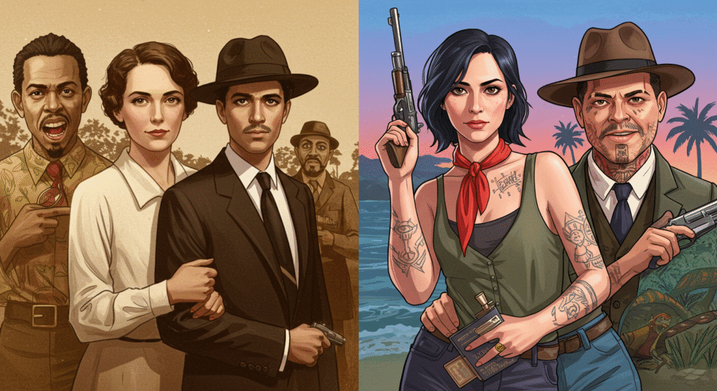 The confirmed main playable characters are Lucia Caminos and Jason Duval. Supporting characters include Brian Heder, Raul Bautista, Boobie Ike, Dre'Quan Priest, the rap duo Real Dimez, Cal Hampton, and Stefanie.